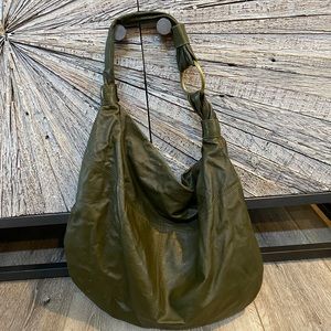 Olive Green Leather Hobo Bag